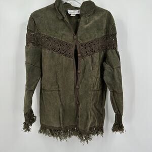 SMK Womens Jacket 8 Suede Fringe Boho Cottage Western Patchwork Crochet Festival